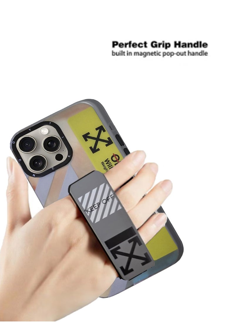 Techie - Aesthetic Off-White Text Design with Secure Hand Grip Back Cover Case for Apple iPhone 15 Pro Max - Gradient Grey - Image 1