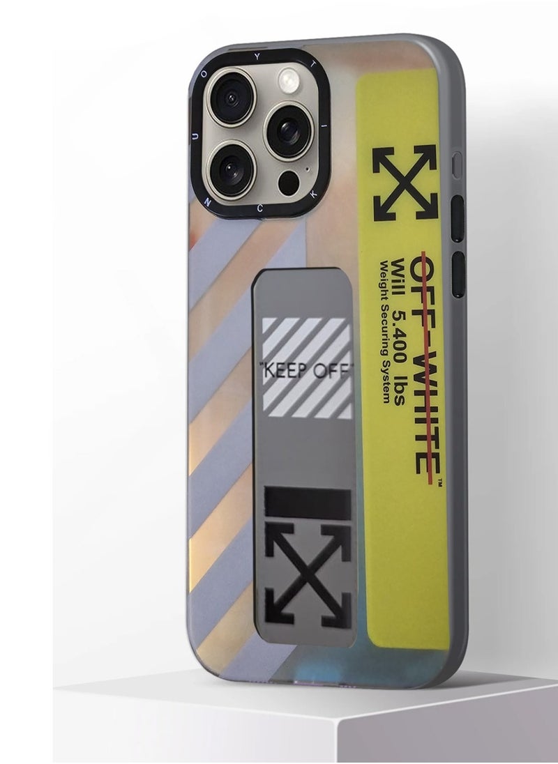 Techie - Aesthetic Off-White Text Design with Secure Hand Grip Back Cover Case for Apple iPhone 15 Pro Max - Gradient Grey - Image 1