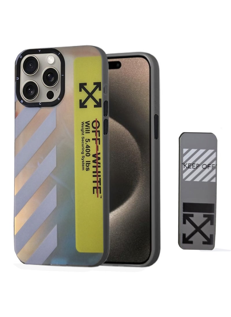 Techie - Aesthetic Off-White Text Design with Secure Hand Grip Back Cover Case for Apple iPhone 15 Pro Max - Gradient Grey - Image 1