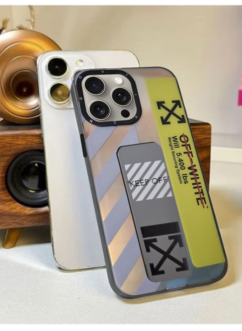 Techie - Aesthetic Off-White Text Design with Secure Hand Grip Back Cover Case for Apple iPhone 15 Pro Max - Gradient Grey - Image 1