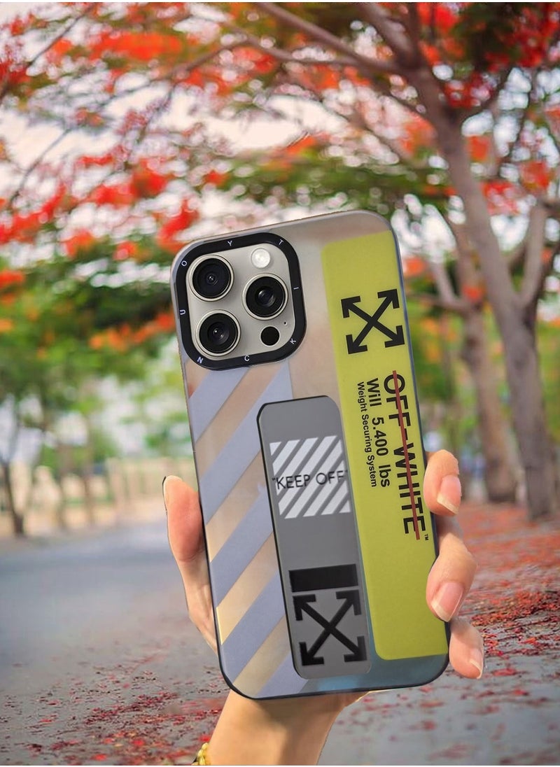 Techie - Aesthetic Off-White Text Design with Secure Hand Grip Back Cover Case for Apple iPhone 15 Pro Max - Gradient Grey - Image 1