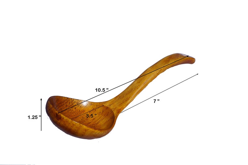 JB Home Collection, Wooden Soup Ladle, 10.35” Long Brown Natural Wood Spoon, 3.2 fl.oz Capacity, Eco-Friendly Non-Toxic Ladle for Soup, Gravy, Japanese Tea Ceremony, Smooth Handle - Image 2