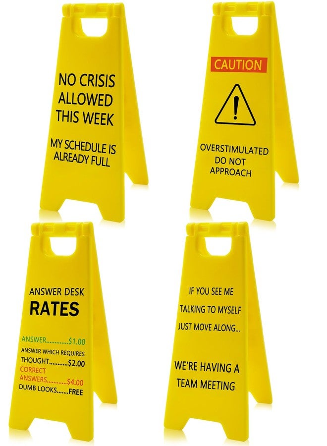 Zeptrix 4Pcs Funny Office Desk Decor Caution Overstimulated Desk Warning Sign Accessories Cubicle Decorations Work Gag Gifts for Birthday Christmas White Elephant Women Men Coworker Employee Boss Manager - Image 1