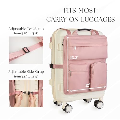 BAREFOOT CARIBOU Over Luggage Organizer for Carry On Bag or Suitcase with Storage Pockets, 16” Laptop Sleeve with Handle, Travel Accessories Bag, Slide On Luggage Harness with Adjustable Straps (Pink) - Image 3