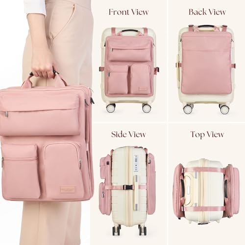 BAREFOOT CARIBOU Over Luggage Organizer for Carry On Bag or Suitcase with Storage Pockets, 16” Laptop Sleeve with Handle, Travel Accessories Bag, Slide On Luggage Harness with Adjustable Straps (Pink) - Image 2
