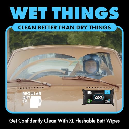 DUDE Wipes - Flushable Wipes - Stocking Stuffers - 1 Pack, 48 Count - Unscented - Vitamin-E & Aloe - Septic and Sewer Safe - Image 5
