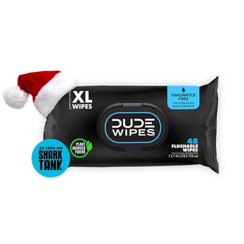 DUDE Wipes - Flushable Wipes - Stocking Stuffers - 1 Pack, 48 Count - Unscented - Vitamin-E & Aloe - Septic and Sewer Safe - Image 1