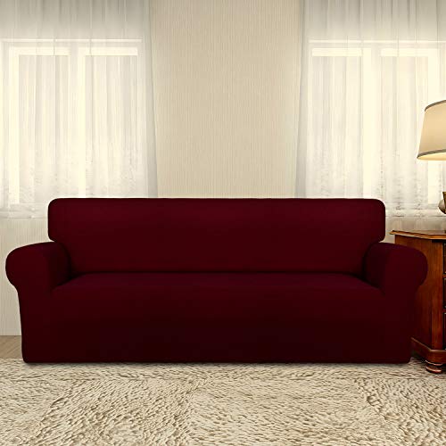PureFit Super Stretch Sofa Slipcover – Spandex Non Slip Soft Couch Sofa Cover, Washable Furniture Protector with Non Skid Foam and Elastic Bottom for Kids, Pets （Sofa, Wine） - Image 2