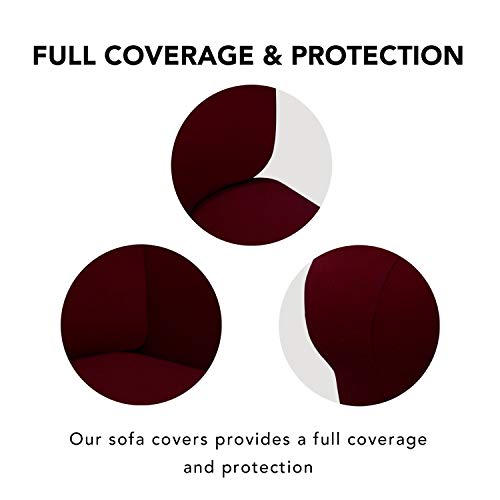 PureFit Super Stretch Sofa Slipcover – Spandex Non Slip Soft Couch Sofa Cover, Washable Furniture Protector with Non Skid Foam and Elastic Bottom for Kids, Pets （Sofa, Wine） - Image 3