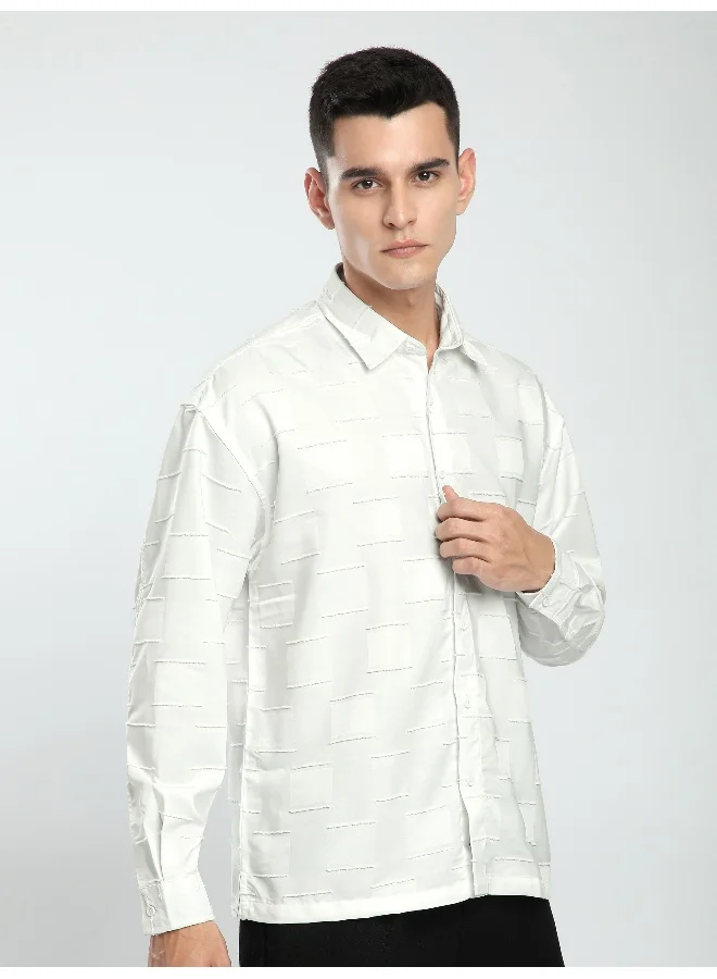 Beyoung White Fur Geometric Textured Shirt