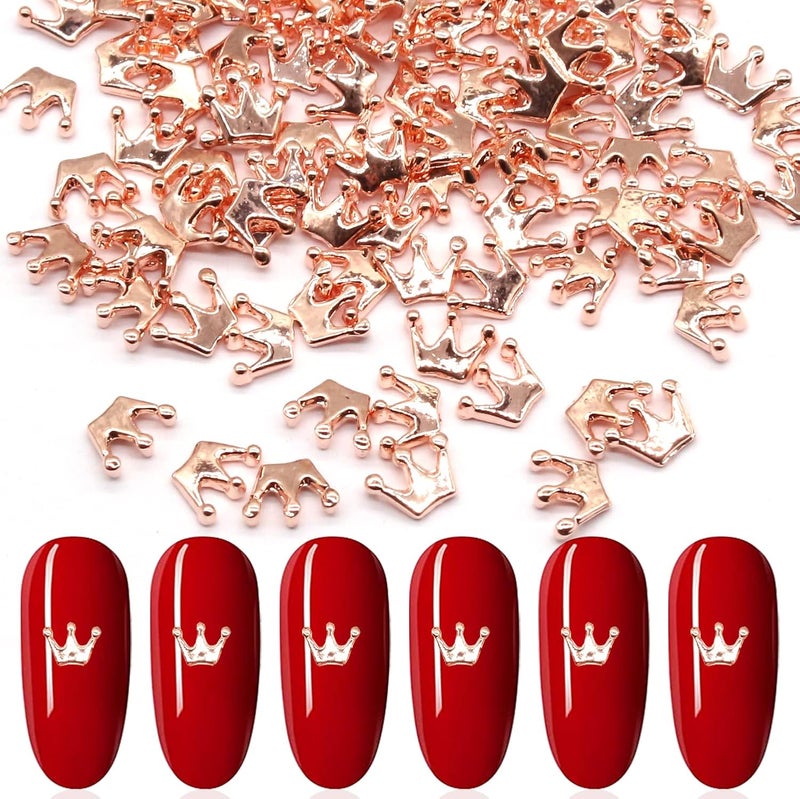 WOKOTO 100pcs Rose Gold Crown Nail Charms for Acrylic Nails 3D Nail Charms Metal Nail Charms for Nails Nail Jewels Nail Charms for Nail Art 3D Charms Crown Charms for Women Girls Nail Jewelrys
