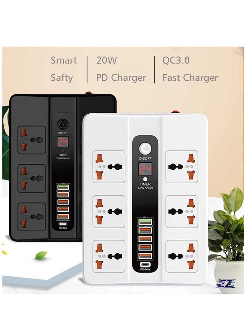 ELTRAZONE Power Strip Surge Protector with 6 AC Outlets & 5 USB Ports (1 PD), Flat Plug Extension Cord, 6ft Power Cord, Compact Desktop Socket with LED Indicator – USB Charging & Overload Protection  - Image 2