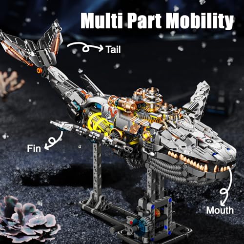 Mov stone Mech Whale Building Kit with LED Lights Compatible with Lego Shark Creative Ocean Building Block Toys Interactive Design HomeOffice Decor Gift for Adult - Image 5