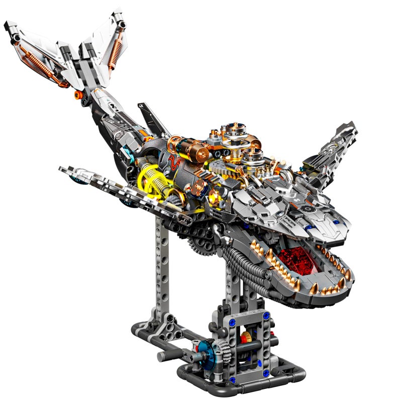 Mov stone Mech Whale Building Kit with LED Lights Compatible with Lego Shark Creative Ocean Building Block Toys Interactive Design HomeOffice Decor Gift for Adult - Image 2
