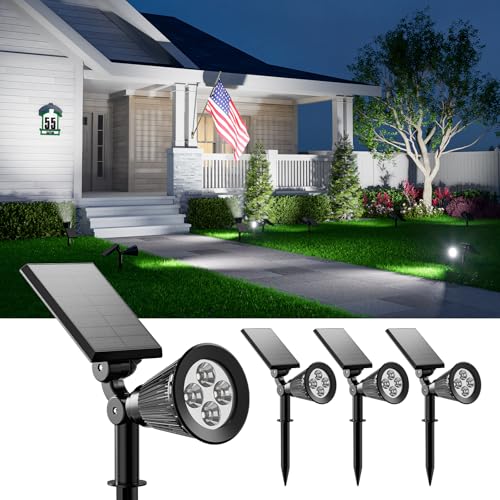FALOVE 4 Pack Solar Spotlights Outdoor Waterproof for Tree, Statue, Flower, Pot, Bush, Wall, Bright LED Outside Landscape Flood Lights for Security Uplighting Yard, Garden, Driveway, Walkway, House, Fence - Image 1
