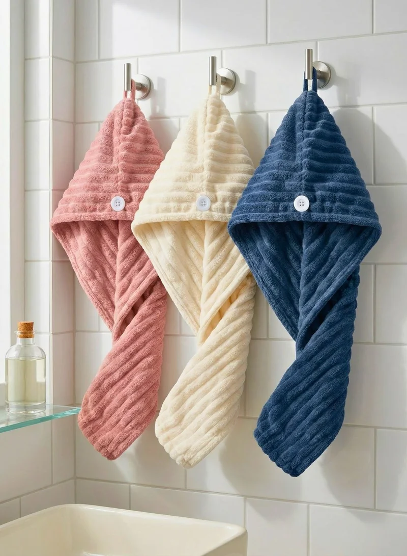 1Chase Microfiber Hair Wrap 3 PCS Set – Stripe Hair Turban (Terracotta, Apricot, Navy) Quick Dry Anti-Frizz Towel Wrap, Super Absorbent Lightweight Hair Towel for Women & All Hair Types