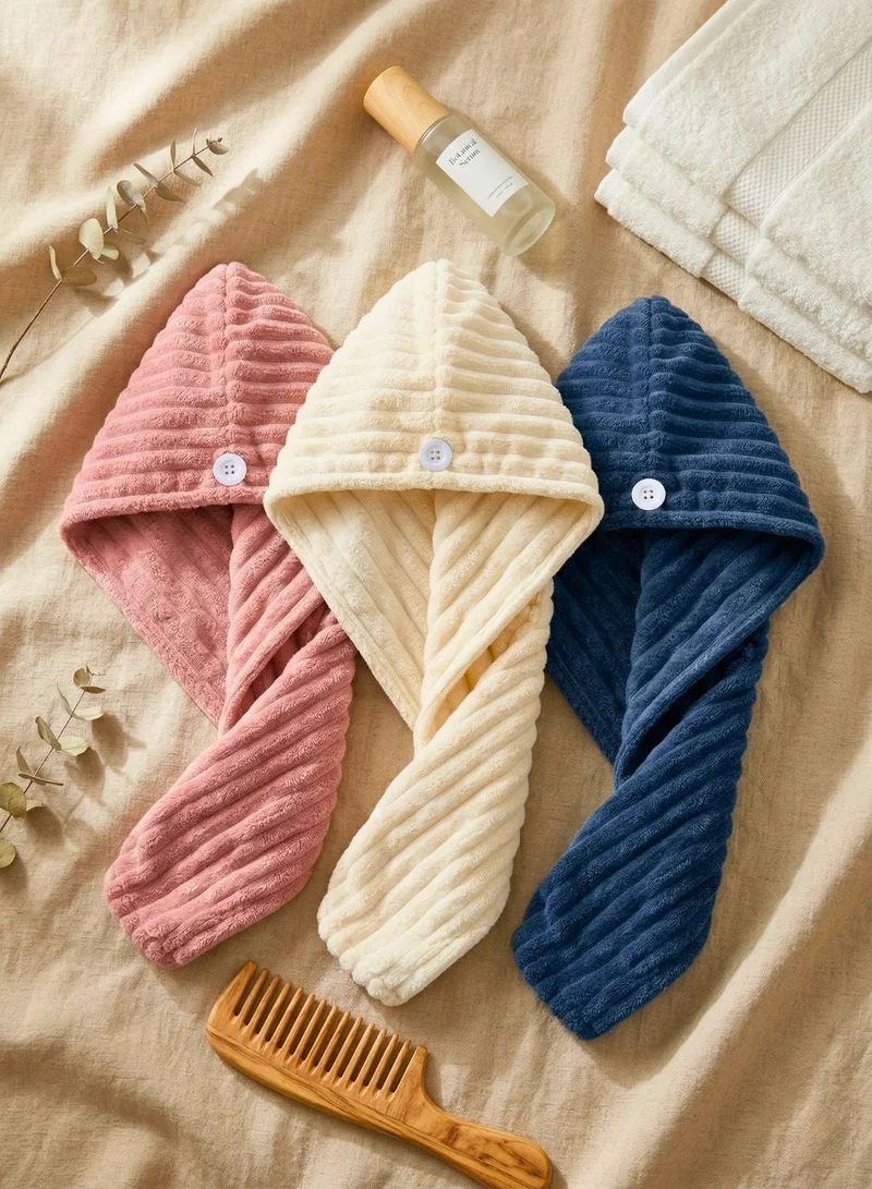 1Chase  Microfiber Hair Wrap 3 PCS Set – Stripe Hair Turban (Terracotta, Apricot, Navy) Quick Dry Anti-Frizz Towel Wrap, Super Absorbent Lightweight Hair Towel for Women & All Hair Types for Women | Best Price UAE