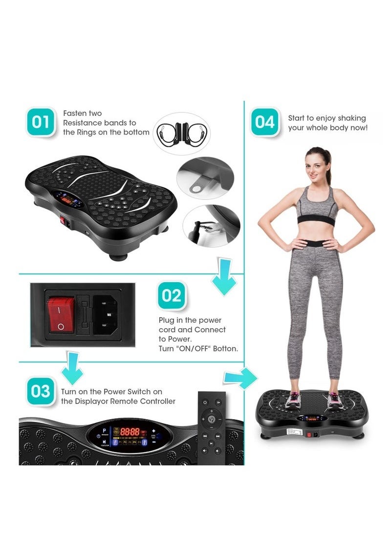 Vibration Plates, Vibration Fitness Exercise Machine for Home Use, with Bluetooth Speaker, 5 Program Modes, 2 Resistance Bands, Vibration Fitness Trainer, 330lb Max Load