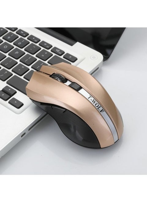 T-WOLF Q5 2.4GHz 5-Buttons 2000 DPI Wireless Mouse Silent And Non-Light Gaming Office Mouse For Computer PC Laptop( Golden)