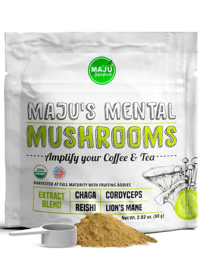Maju Superfoods - Maju Mental Mushroom Powder Extract Strong Lions Mane Chaga Reishi Cordyceps Fruiting Bodies For Coffee Immune System Booster Nootropic Brain Supplement Memory Organic Mushrooms - Image 1