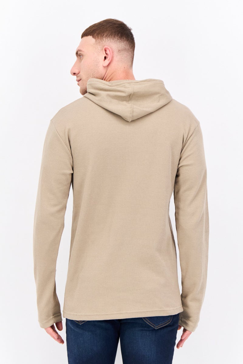 Fleece Factory سويت شيرت رجالي بغطاء رأس وأكمام طويلة بتصميم محكم، بيج - Image 3