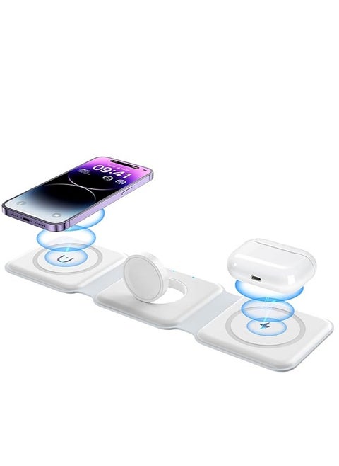 Wireless Charging Pad, Portable 3 in 1 Foldable Charging Dock Power Station for Apple Watch, Multiple Devices Wireless Charger for iPhone Air Pods