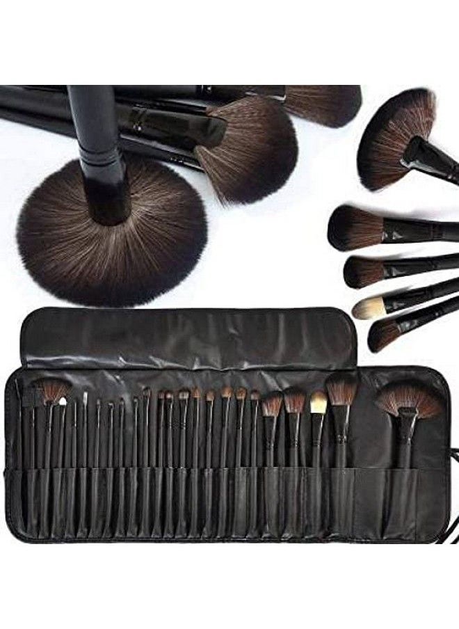 SKINPLUS Professional Wood Make Up Brushes Sets With Leather Storage Pouch (Pack Of 24)  - Image 1