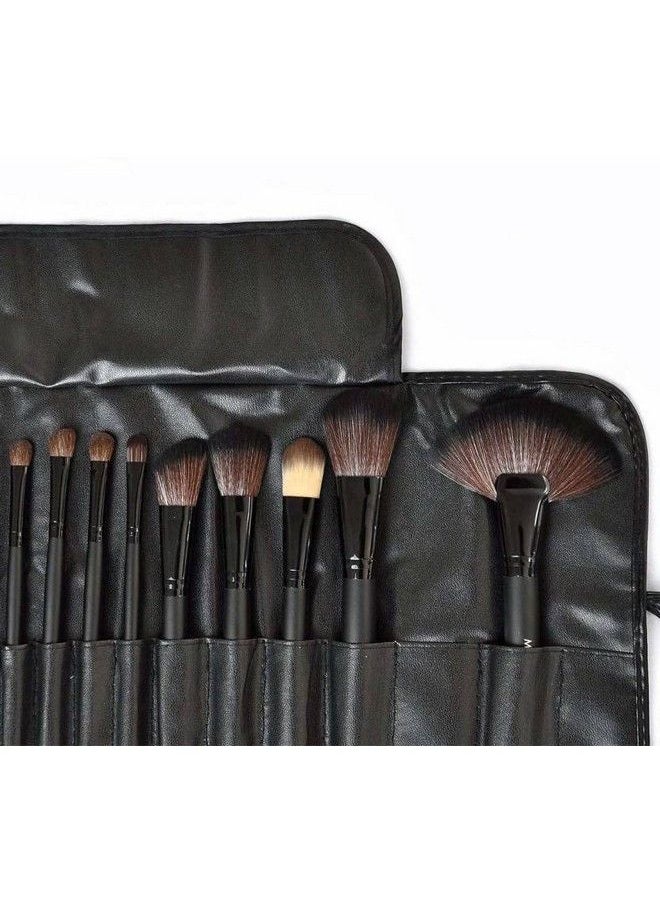 SKINPLUS Professional Wood Make Up Brushes Sets With Leather Storage Pouch (Pack Of 24)  - Image 5
