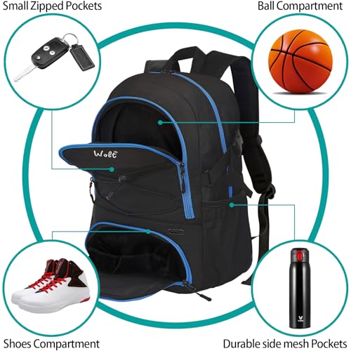 WOLT | Basketball Backpack Large Sports Bag with Separate Ball Holder & Shoes Compartment, Gifts for Basketball, Soccer, Volleyball, Swim, Gym, Travel - Image 4