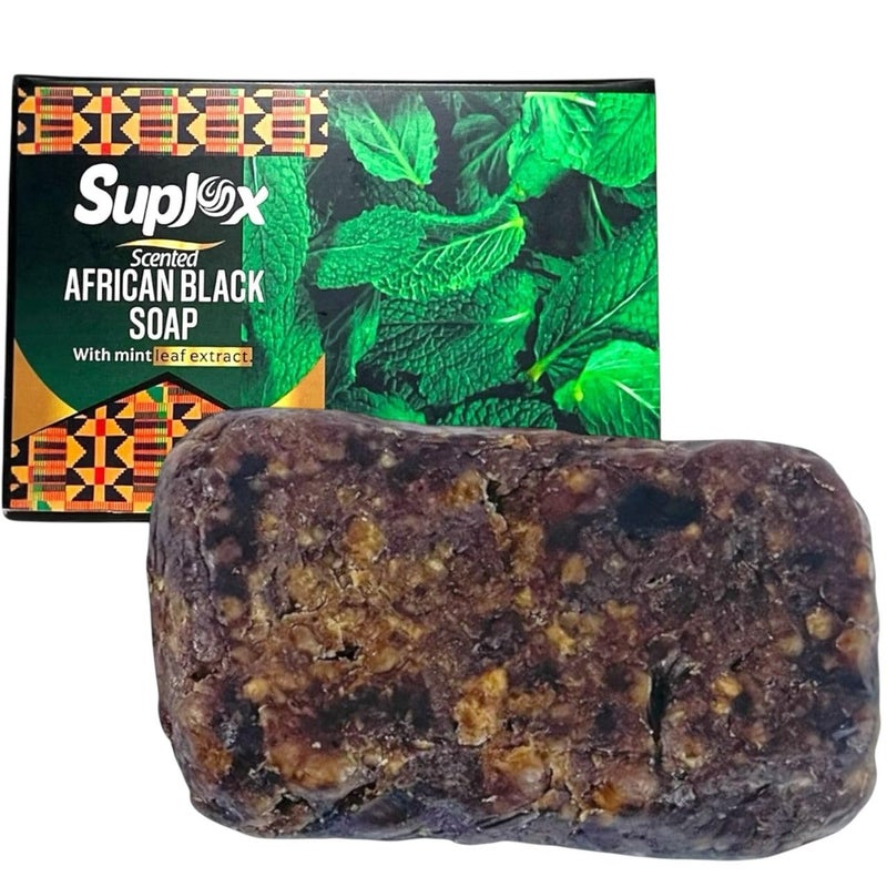 Suplox أفضل صابون أسود أفريقي عضوي خام يدوم طويلاً للبشرة الدهنية 100% منظف طبيعي للجسم من غانا مصنوع من مكونات طبيعية - Image 1