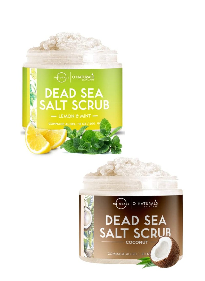 O Naturals O Naturals Face and Body Scrub Bundle - Lemon and Mint Salt Scrub 18oz, Coconut Salt Scrub 18oz - Exfoliating Body Scrub Dead Sea Salt Scrub  - Image 1