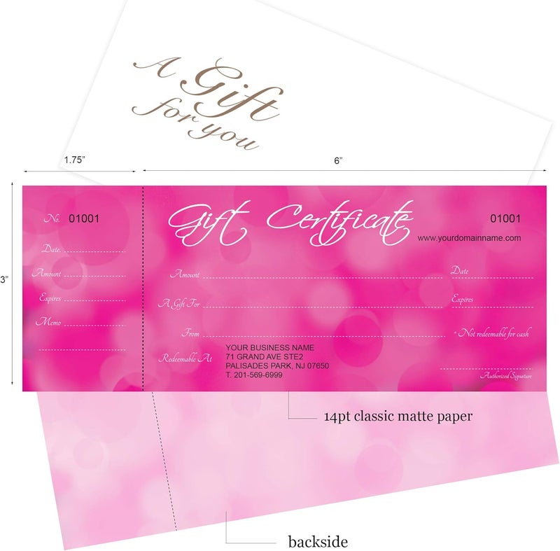 IMPACTONLINEPRINTING Custom Gift Certificates For Business - Add Your Store Name and Address, Comes with Free matching Envelopes and Sequential Numbering Printing (Pink) - Image 3