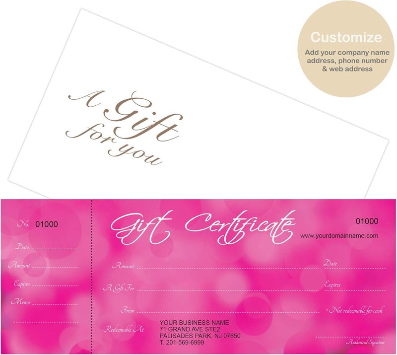 IMPACTONLINEPRINTING Custom Gift Certificates For Business - Add Your Store Name and Address, Comes with Free matching Envelopes and Sequential Numbering Printing (Pink) - Image 2