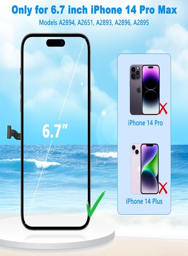 Bsz4uov شاشة بديلة سوداء مقاس 6.7 بوصة لهاتف iPhone 14 Pro Max، شاشة LCD كاملة تعمل باللمس، متوافقة مع موديلات A2894، A2651، A2893، A2896، A2895، مع مانع تسرب مقاوم للماء، زجاج مقوى، وأدوات إصلاح. - Image 4