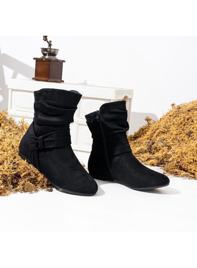 Vepose Women's Slouch Ankle Flat Boots Fashion Short Low Heel Zipper 939A Booties, Black-zipper 939a, 6 - Image 3