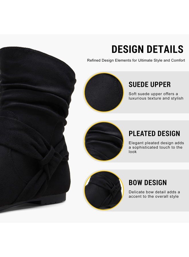 Vepose Women's Slouch Ankle Flat Boots Fashion Short Low Heel Zipper 939A Booties, Black-zipper 939a, 6 - Image 5
