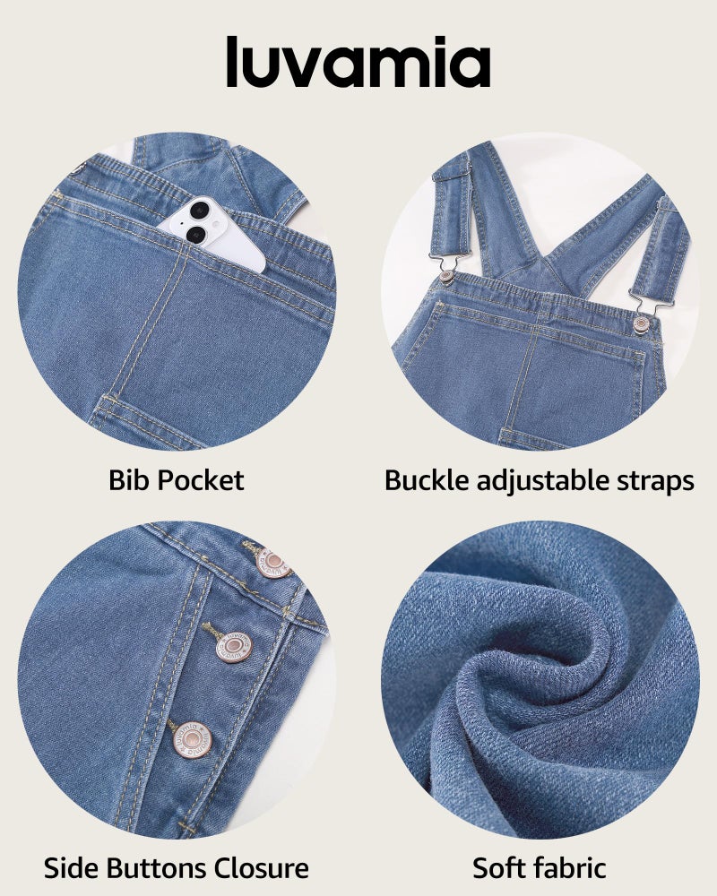 luvamia Loose Denim Overalls for Women Straight Wide Leg Baggy Stretchy Denim Bib Adjustable Strap Casual Overall Loose Fit Womens Jumpsuit Bay Blue Size Large US Size 12-14 - Image 5