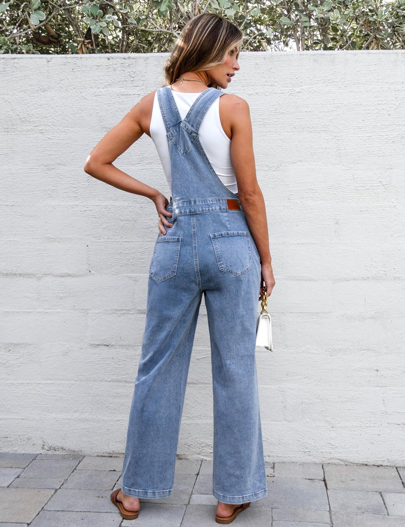 luvamia Loose Denim Overalls for Women Straight Wide Leg Baggy Stretchy Denim Bib Adjustable Strap Casual Overall Loose Fit Womens Jumpsuit Bay Blue Size Large US Size 12-14 - Image 3