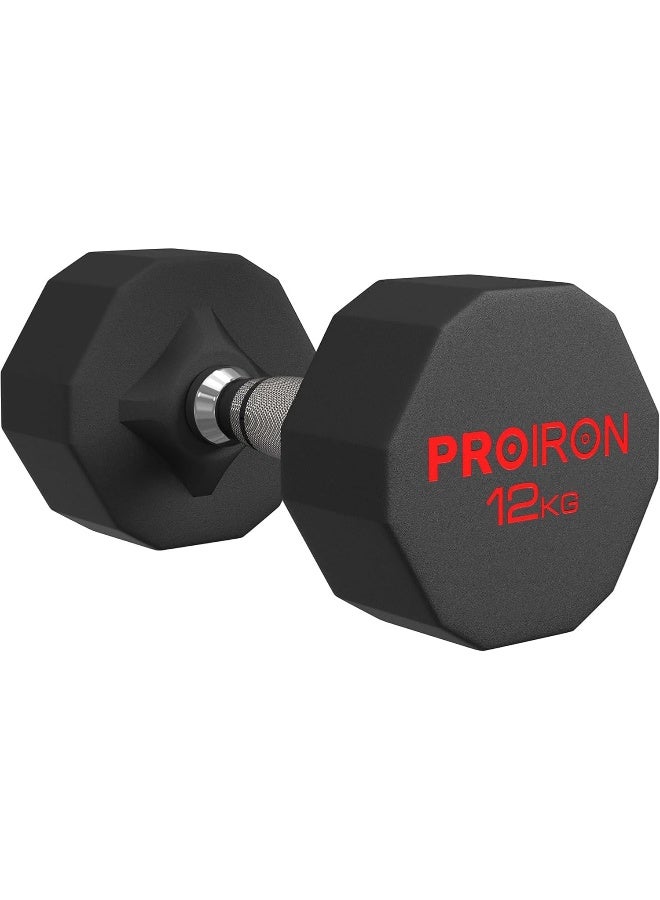 PROIRON Rubber Dumbbells Odorless, Steel Weights Set Men Women Home Gym 12kg Fitness Training Exercise Body Strength Lifting Equipment (Single) - Image 1