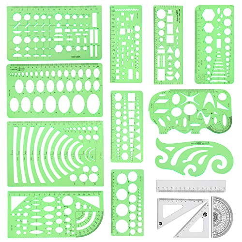 Angrox Geometric Drawings Templates Measuring Geometry Rulers 15 Pcs with 1 Pack File Bag for Design School Studying Office Building… - Image 1