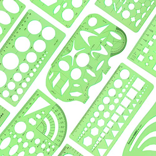 Angrox Geometric Drawings Templates Measuring Geometry Rulers 15 Pcs with 1 Pack File Bag for Design School Studying Office Building… - Image 2