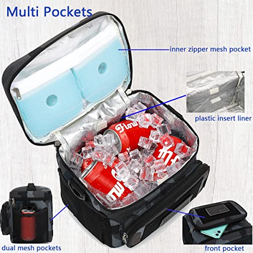 FlowFly Lunch Bag, Insulated Cooler, Thermal Lunch Box Tote with MOLLE/PALS Webbing, Adjustable Padded Shoulder Strap, for Tactical Men Women Adults and Boys Girls Kids (Black#Camo, Medium) - Image 5