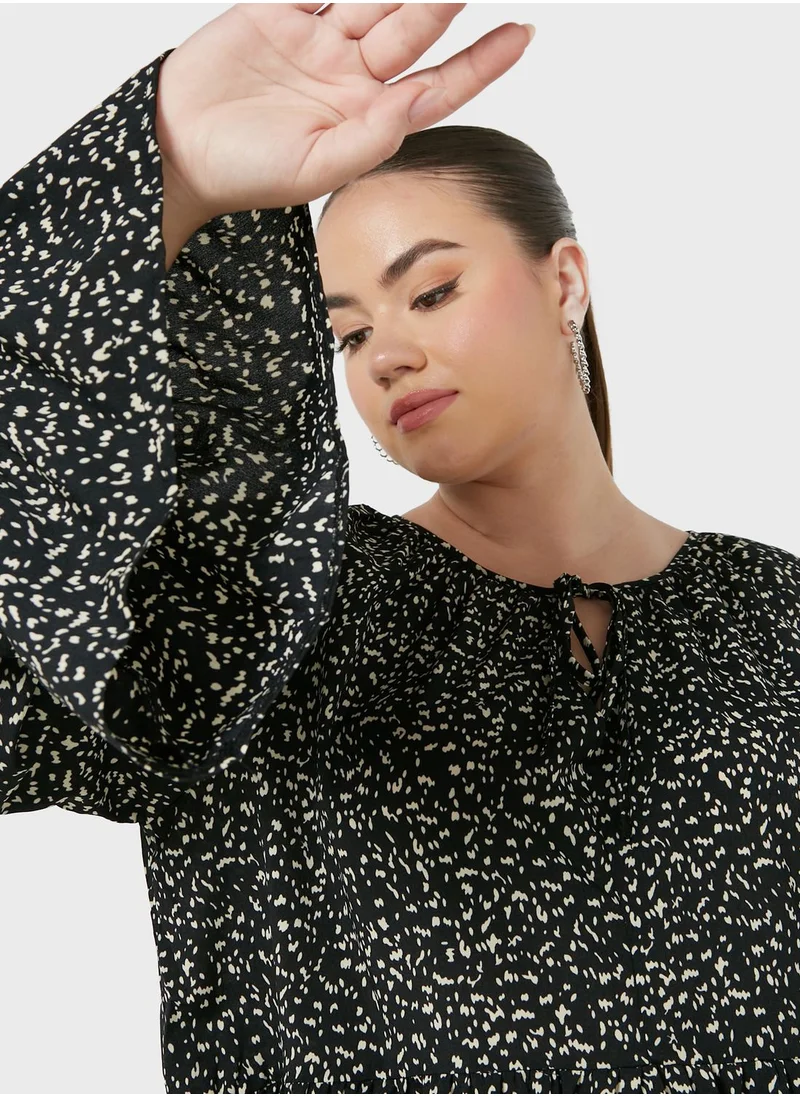 Ella Plus Tie Neck Tiered Detail Tunic