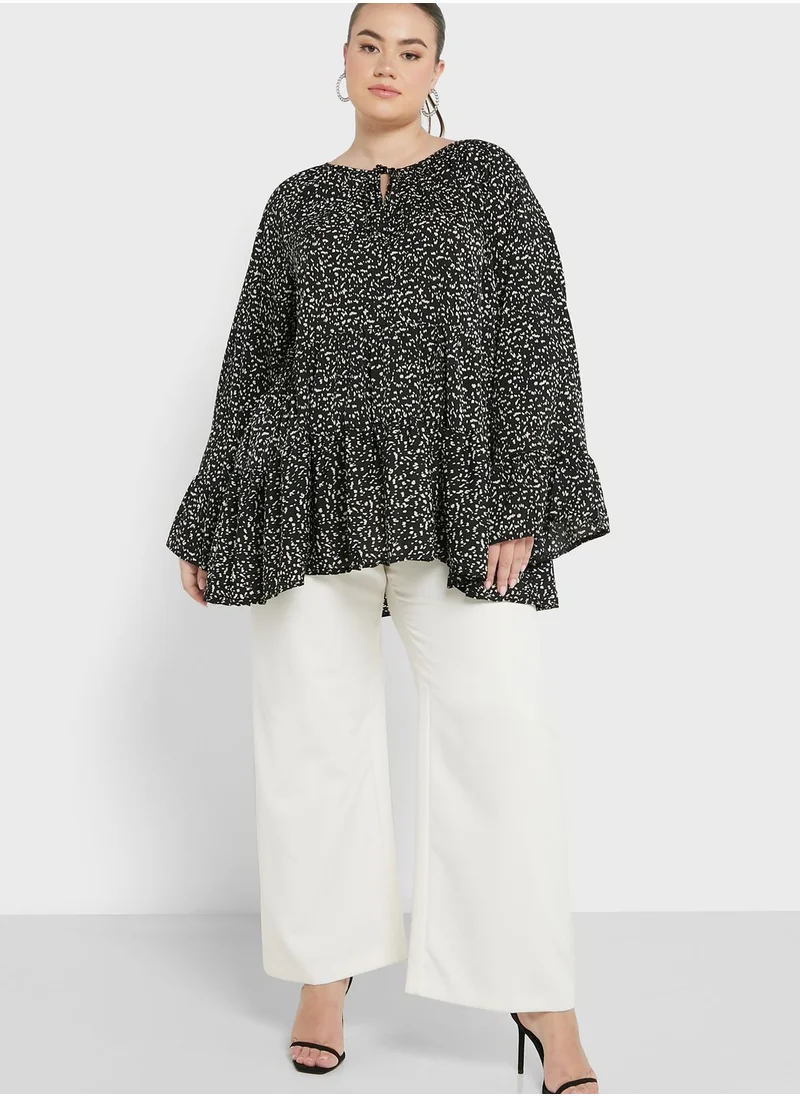 Ella Plus Tie Neck Tiered Detail Tunic