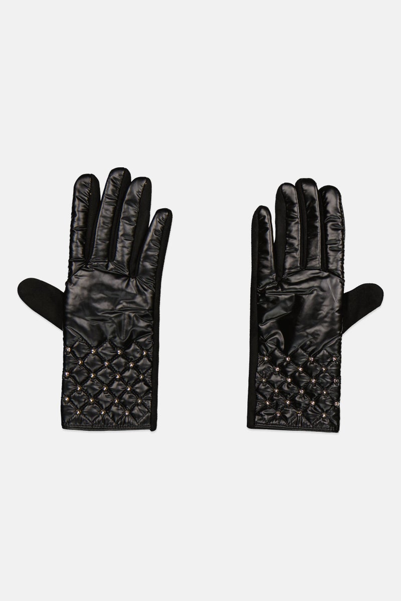 Justin Gregory Women 1 Pair Studded Quilted Gloves, Black - Image 1