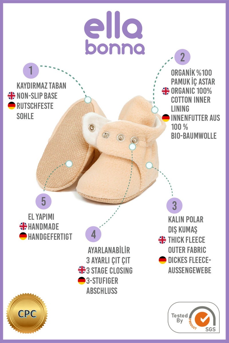 Ella Bonna Polar Baby Slippers, Non-Slip Sole, Home Boots, Nursery Shoes Booties, Beige - Image 5