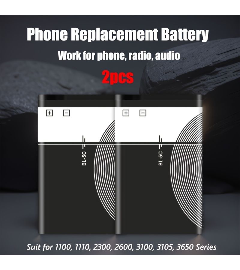 BL5C Replacement Phone Battery 2 Pack High Capacity for 1100 1110 2600 Nokia Phones - Image 1