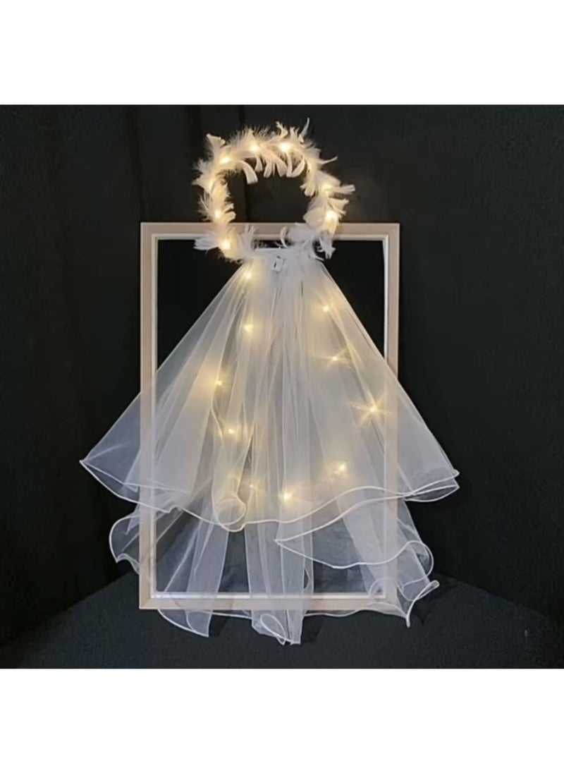 Generic Childrens Light-Up Fairy Veil Gift Fairy Wreath Veil-Warm Light