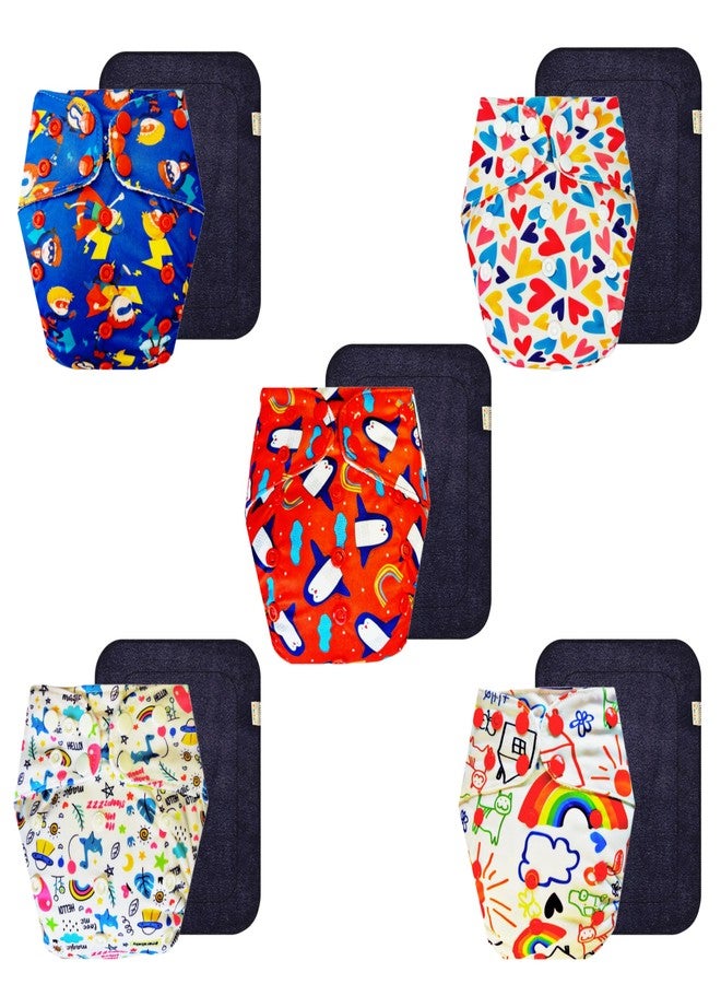 Dumbledo Premium Cloth Diaper with Black Insert (Pack of 5) | Dry Feel and Comfortable | Breathable | Travel Friendly | Ideal for Toddlers | 3 Months - 3 Years | Unisex Baby - Image 1