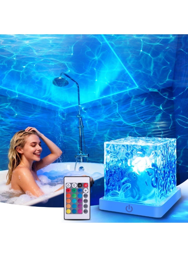 Shower Light No Wiring, Rechargeable 16 Color Ocean Wave Projector Light, Dimmable Waterproof Shower Lamp with Remote, Ocean Lamp for Shower, Bathroom Night Light, Birthday Gifts for Girl - Image 1